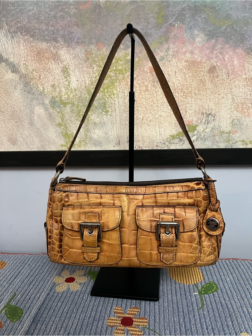Dooney & Bourke Croc-Embossed Shoulder Bag in Tan